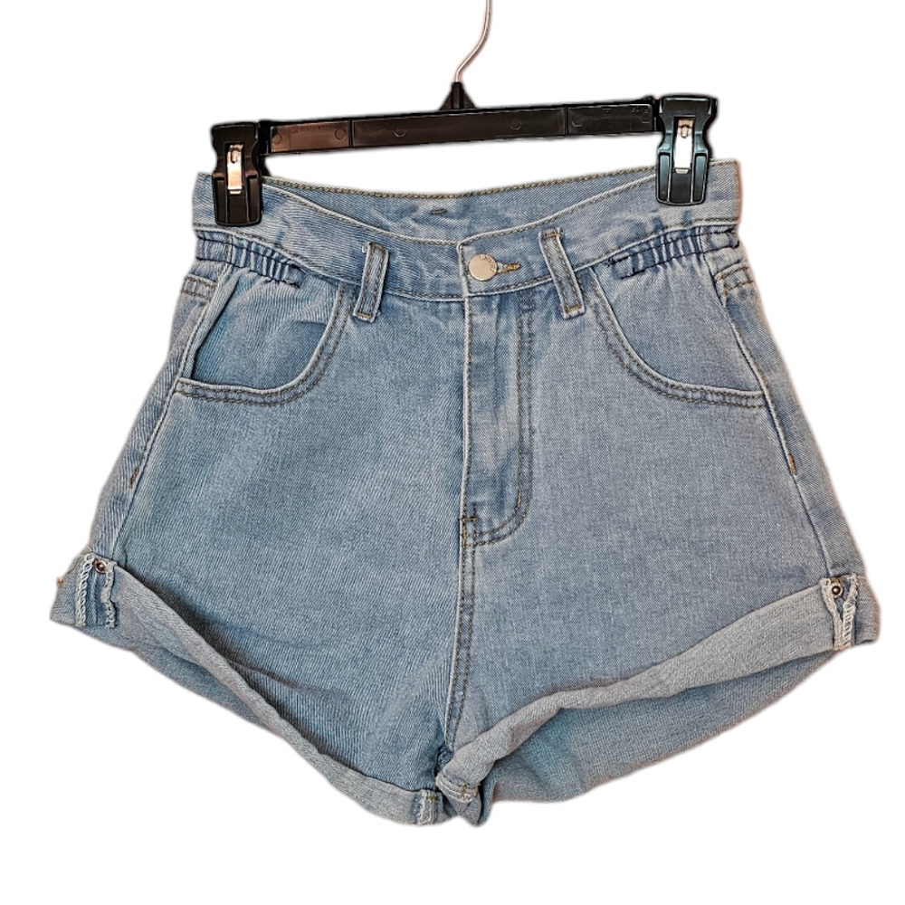 SHEIN Rolled Cuff Medium Wash High Waist Denim Jean Shorts Size XS